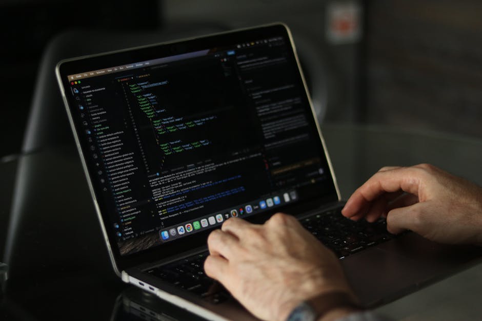 A computer screen displaying a code editor with HTML markup visible, showcasing lines of code such as the doctype declaration, html, head, and body tags, as well as style and link elements. The code f